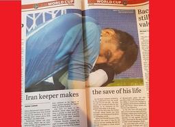 چاپ عکس "بیرانوند" از لحظه تاریخی بعد از مهار پنالتی رونالدو در روزنامه مطرح The Age چاپ استرالیا 