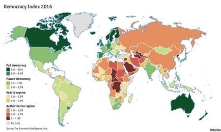 استرالیا در رده دهم ،افغانستان 149و ایران در رتبه 154 وضعیت دمکراسی جهان 2016